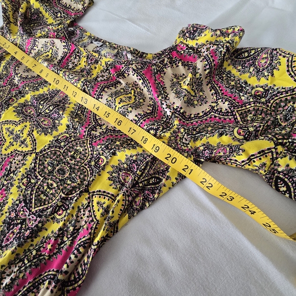 Uncle Frank Boho Paisley Lace Sleeve Dress M Yellow Pink Festival - Picture 7 of 13